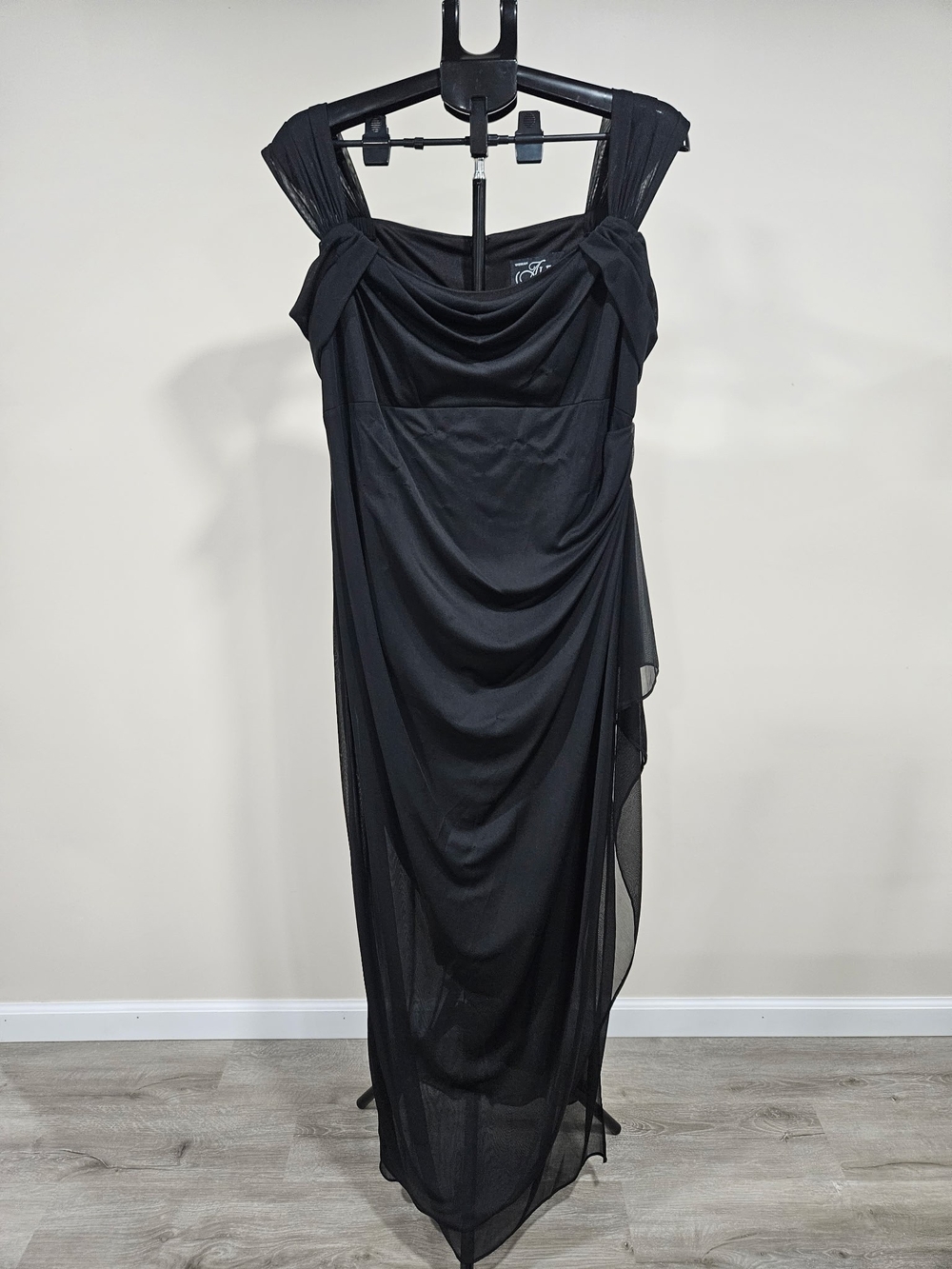 Alex Evenings Black Draped Cowl Neck Evening Gown